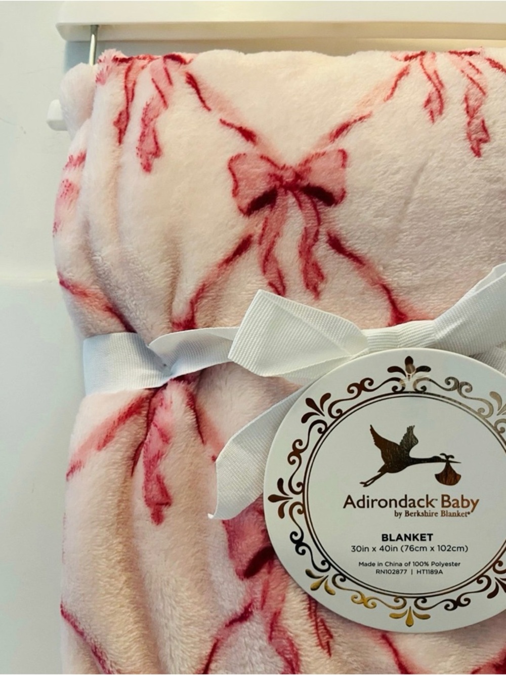 Adirondack Baby by Berkshire Blanket Pink with Dark Pink Bows - Picture 3 of 11